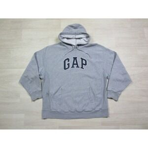 Vintage 1990's GAP Hoodie Sweatshirt (XL) Men's Gray Oversized Embroidered Logo